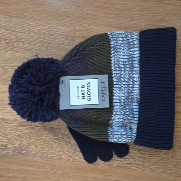 CAPELLI OF NEW YORK BRAND BOYS BLUE & GREEN WINTER HAT & GLOVES SMALL/MEDIUM - Picture 6 of 12